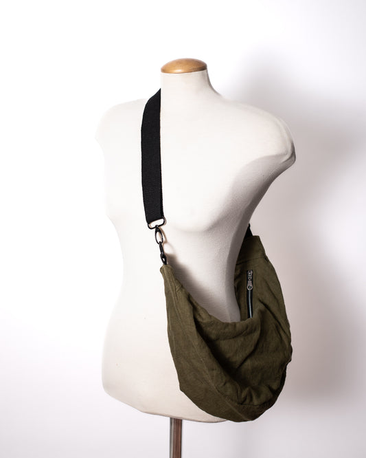 Green Linen Crescent Bag
