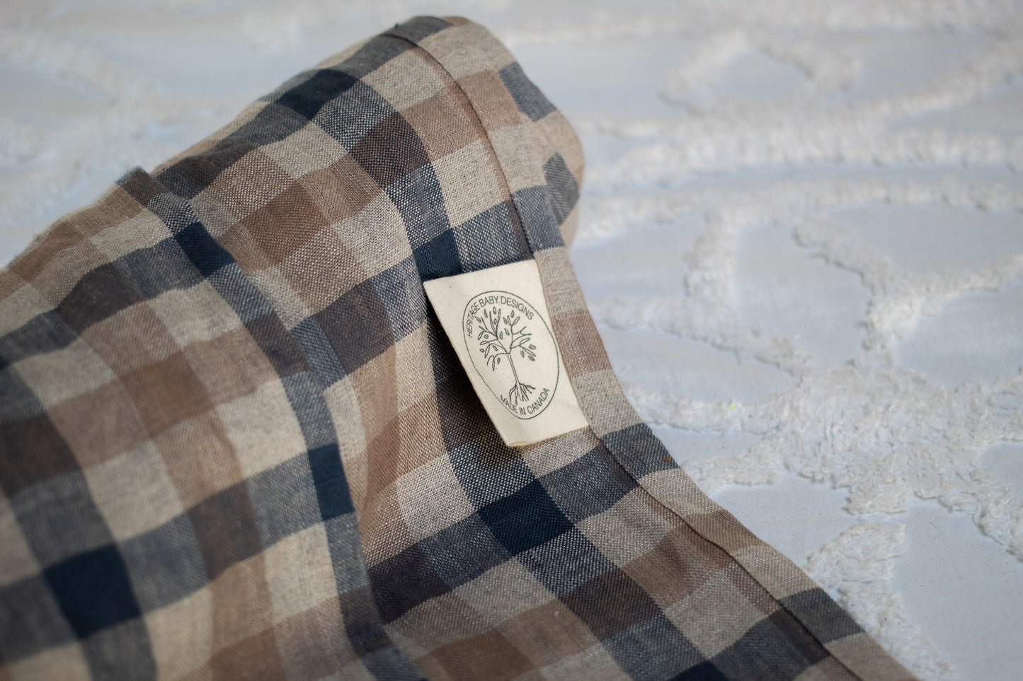 Fall Plaid. Blue and Beige Check Print. Linen Ring Sling Baby Carrier