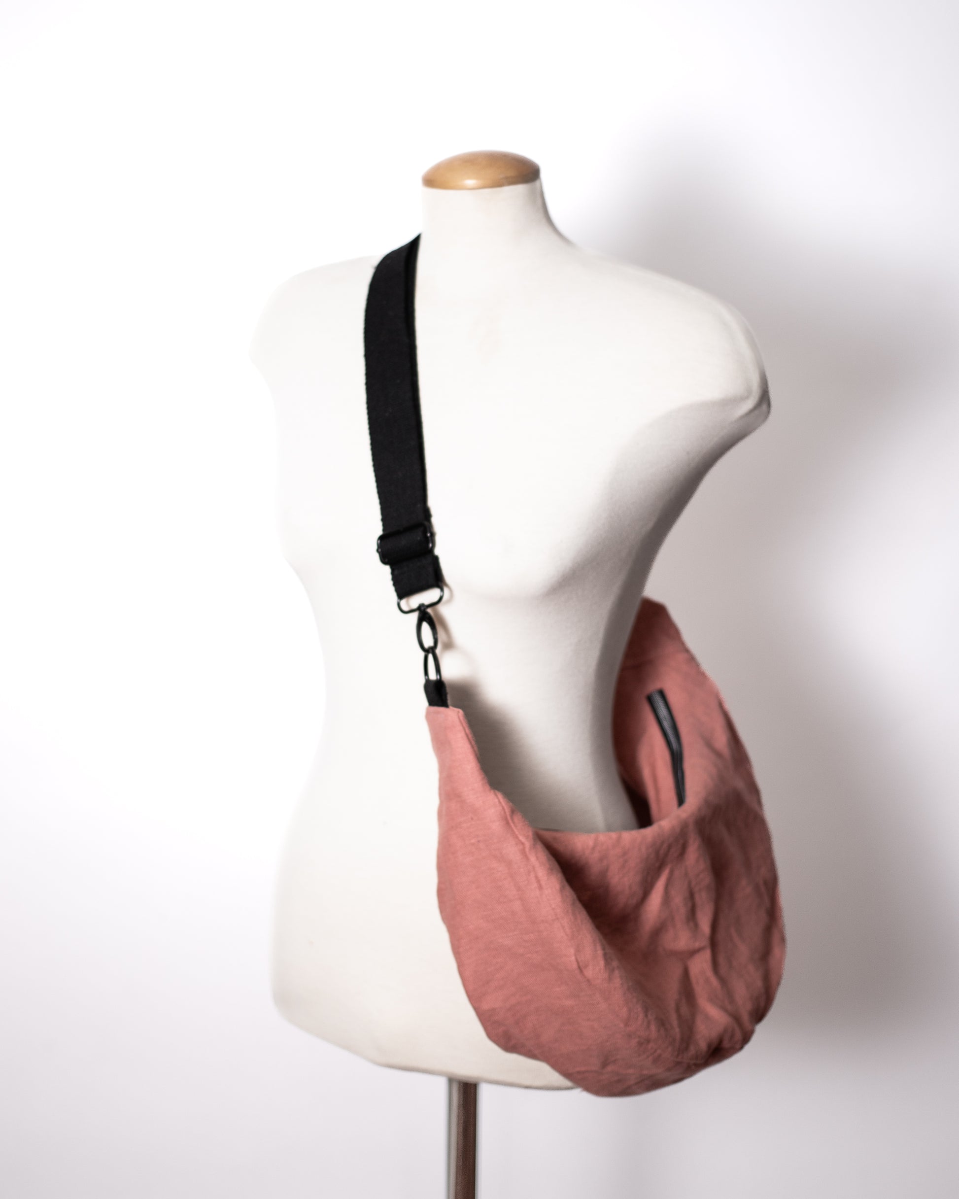 Pink Linen Crescent Bag