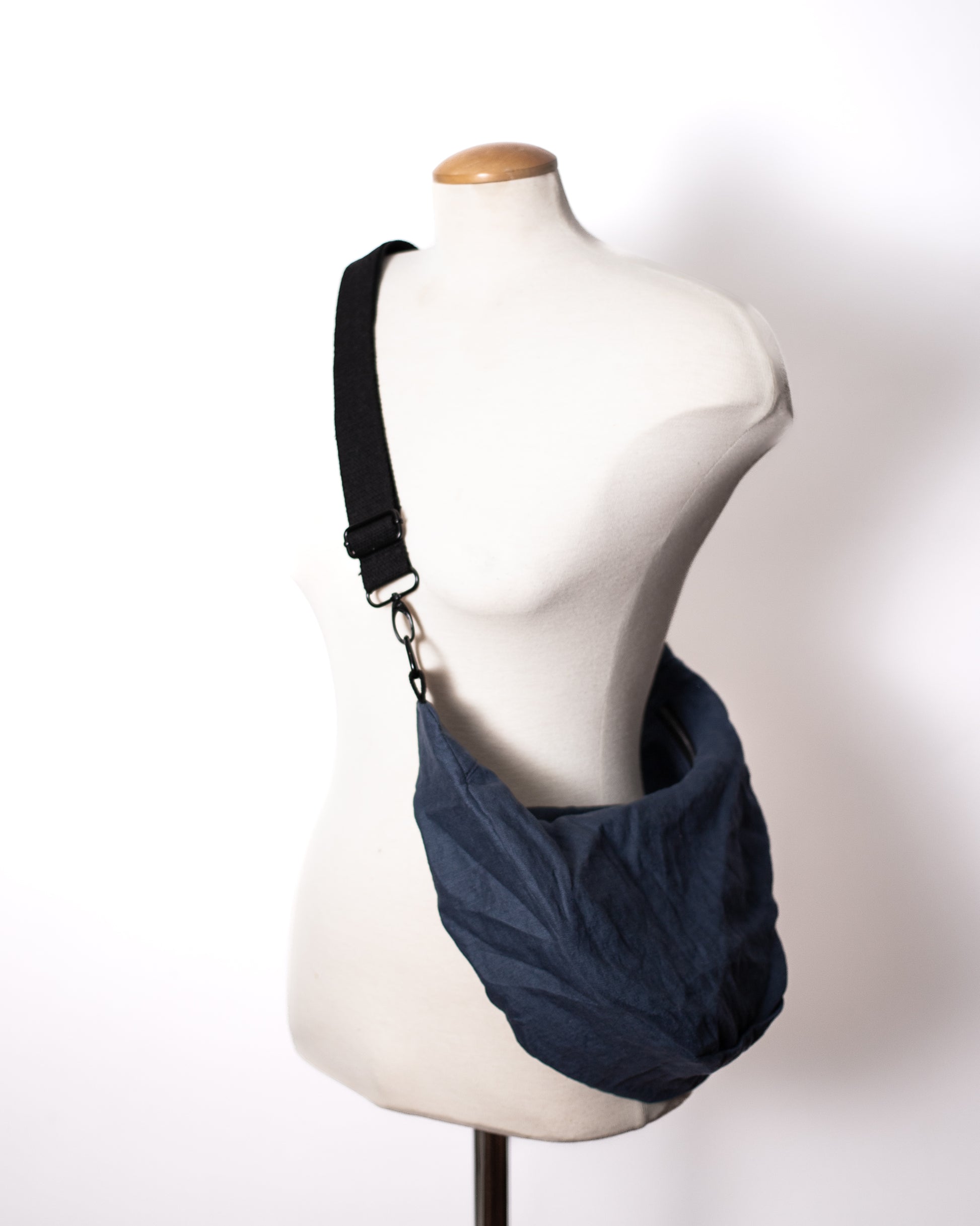 navy Linen Crescent Bag