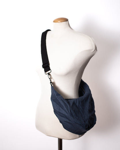 navy Linen Crescent Bag