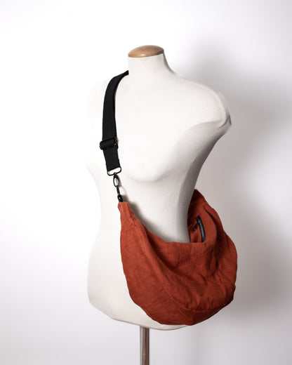 orange Linen Crescent Bag