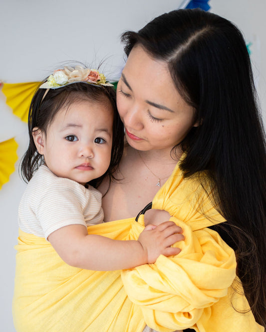 Toddler in Yellow Linen Ring Sling