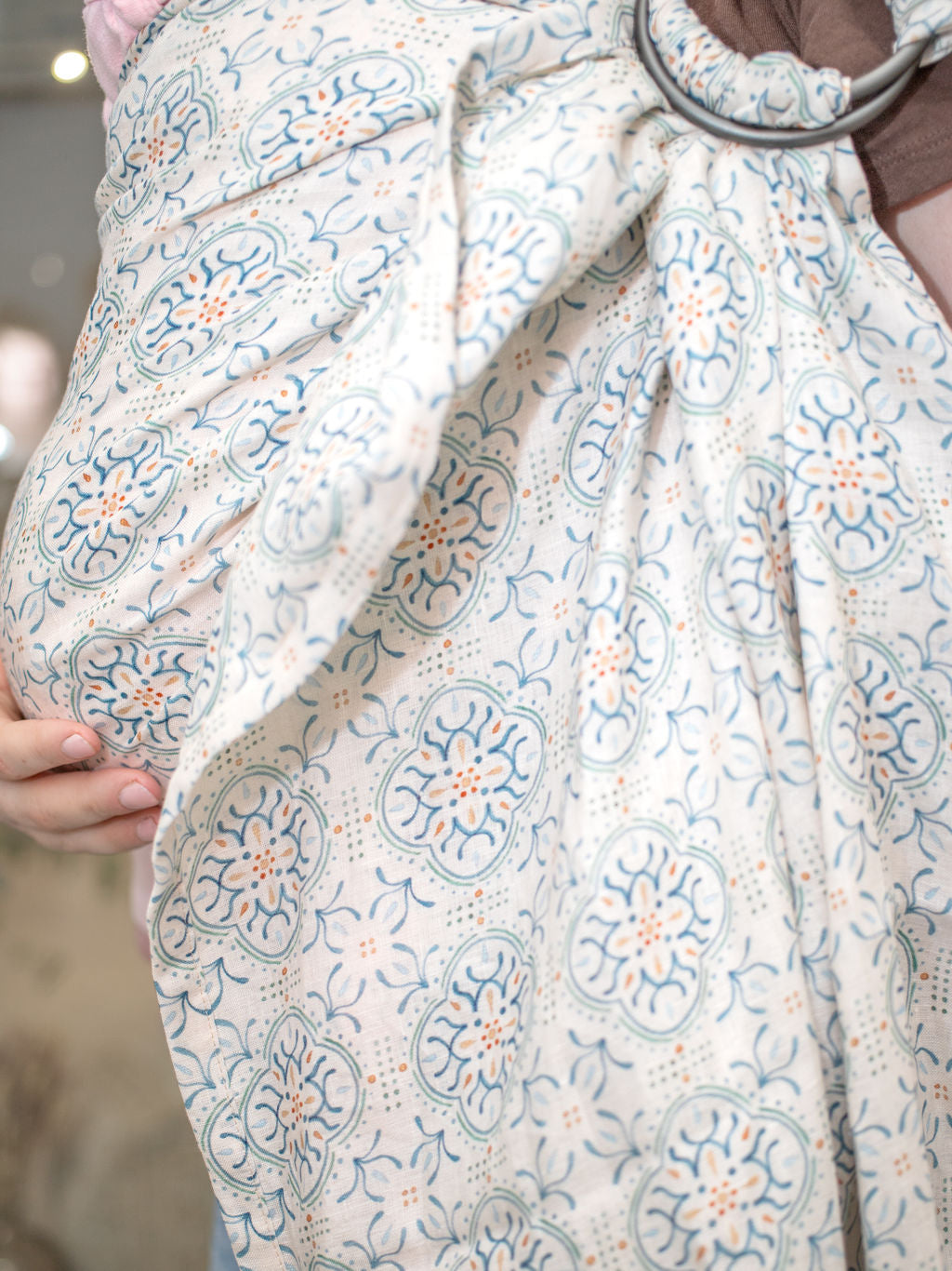 Mediterranean Style Pattern on Linen Ring Sling baby Carrier 