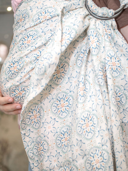 Mediterranean Style Pattern on Linen Ring Sling baby Carrier 