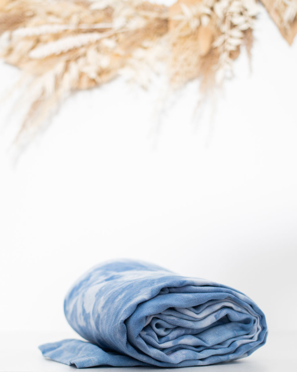 blue and white handdyed linen ring sling baby carrier 