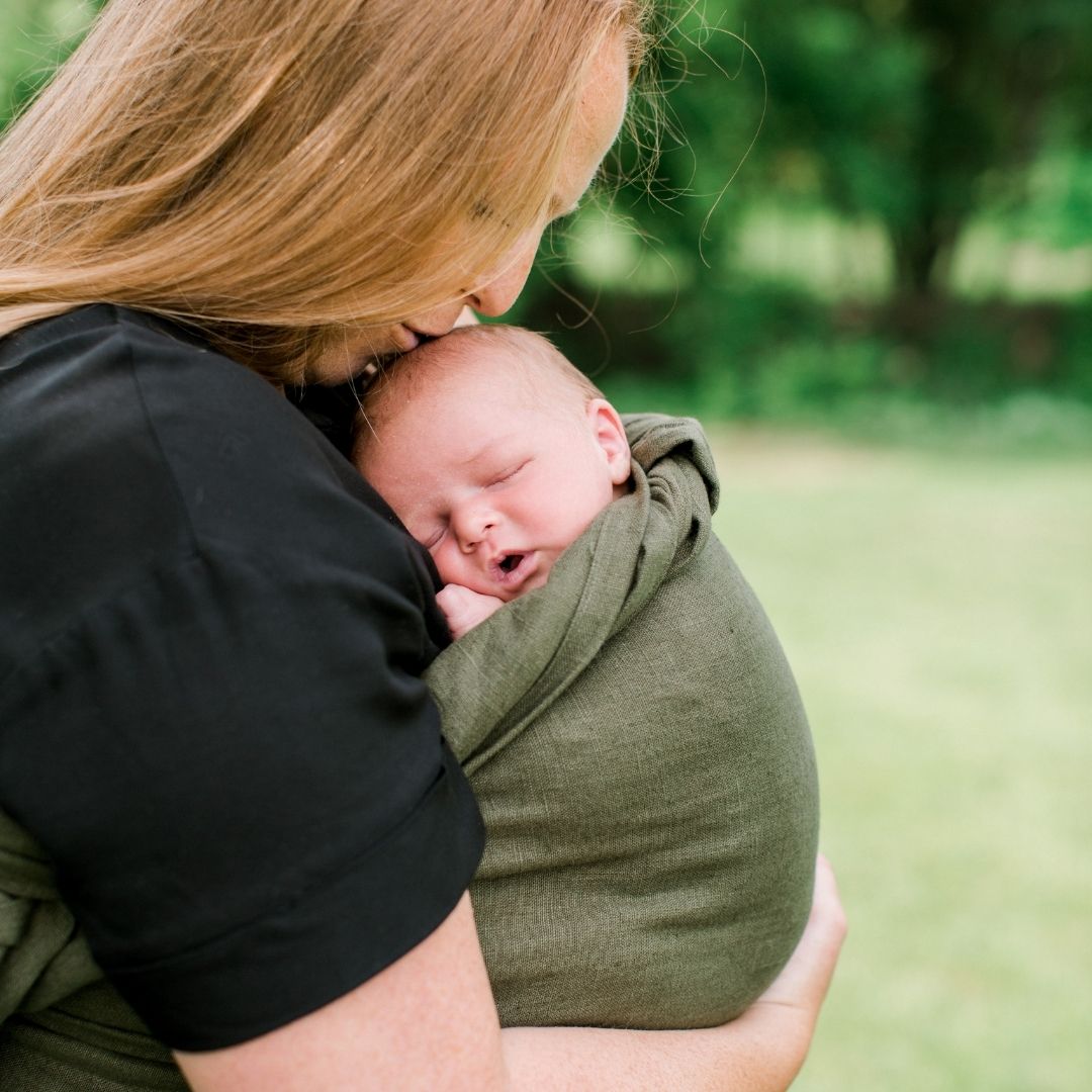 forest green newborn baby carrier