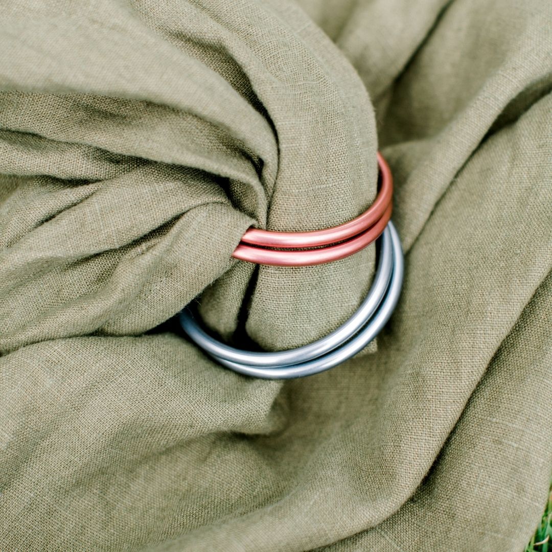 Green Linen Ring Sling with Aluminum Rings